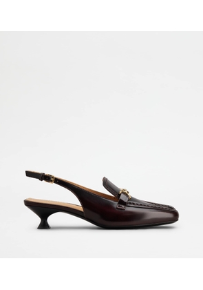 Tod's - Slingback Loafers in Leather, BURGUNDY, 35 - Shoes