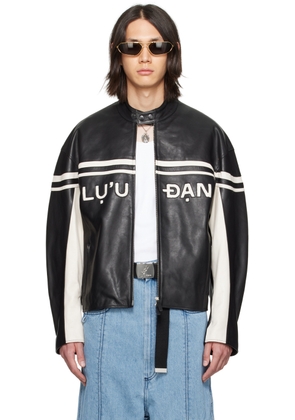 LU'U DAN Black & White Paneled Leather Jacket