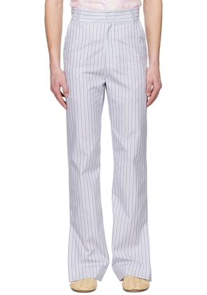 young n sang Blue & White Stripe Trousers
