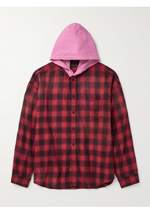 Balenciaga - Checked Jersey-Trimmed Cotton-Flannel Hooded Shirt - Men - Red - 1