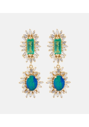 Suzanne Kalan One of a Kind 18kt gold drop earrings with diamonds and emeralds