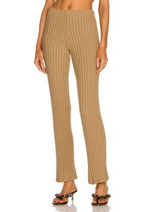 Enza Costa Lurex Sweater Rib Pant in Sand & Gold - Metallic Gold. Size L (also in ).