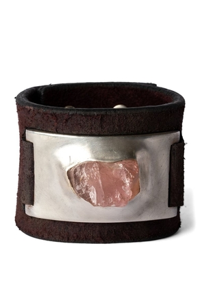 Parts Of Four Leather, Brass And Rose Quartz Amulet Cuff