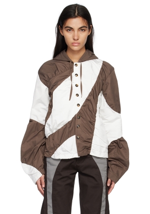 STRONGTHE Brown & White Paneled Hoodie