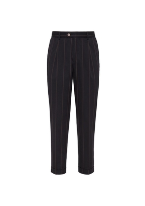 Brunello Cucinelli Wool-Cotton Chalk-Stripe Trousers