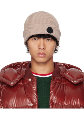 Moncler Taupe Logo Patch Beanie