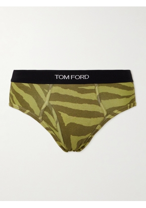 TOM FORD - Zebra-Print Stretch-Cotton Briefs - Men - Green - S