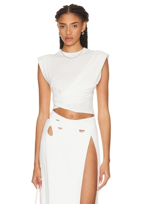 JONATHAN SIMKHAI STANDARD Estelle Clean Stretch Wrap Front Crop Top in White - White. Size M (also in ).