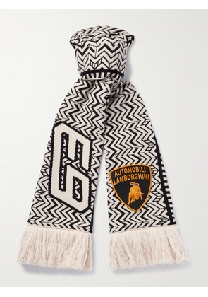 Rhude - Lamborghini Logo-Applquéd Fringed Merino Wool-Blend Scarf - Men - Neutrals