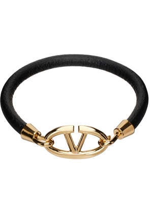 Valentino Garavani Black & Gold Leather Bracelet