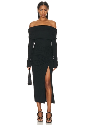 NICHOLAS Ascha Ruched Off Shoulder Midi Dress in Black - Black. Size 0 (also in 2, 4).