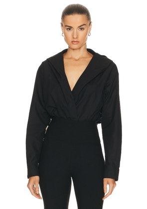 ALAÏA Hooded Bodysuit in Noir - Black. Size 44 (also in ).