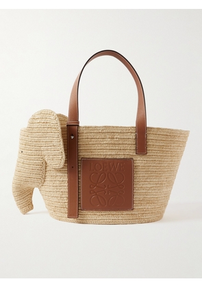 LOEWE - Elephant Leather-Trimmed Raffia Tote Bag - Men - Brown