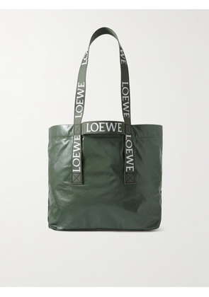 LOEWE - Webbing-Trimmed Crinkled-Leather Tote Bag - Men - Green
