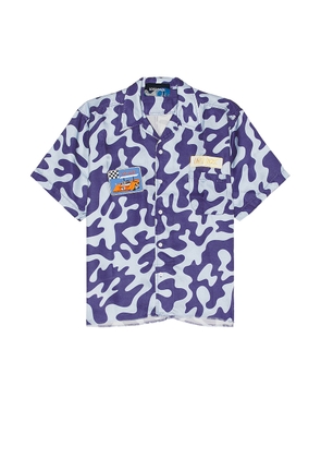 Lost Daze Kuro Collage Camp Shirt in Blue & Light Blue - Blue. Size L (also in M, S, XL/1X).