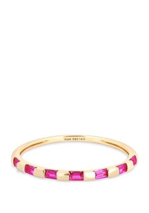 Astrid & Miyu Yellow Gold And Pink Sapphire Baguette Ring