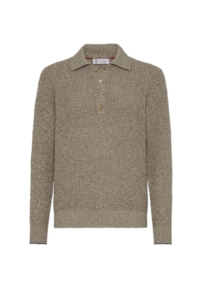 Brunello Cucinelli Virgin Wool-Cashmere Flecked Polo Sweater