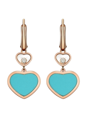 Chopard Rose Gold, Diamond And Turquoise Happy Hearts Earrings