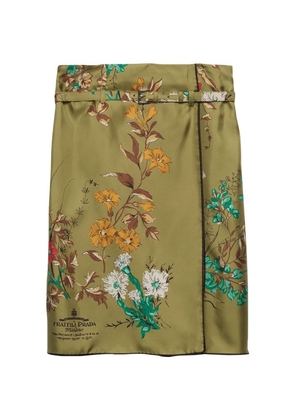 Prada Silk Twill Floral Midi Skirt