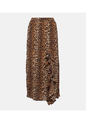 Ganni Leopard-print georgette midi skirt