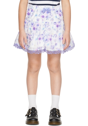 ANNA SUI MINI Kids White & Purple Floral Shorts
