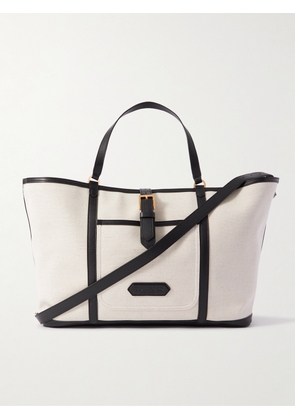 TOM FORD - Leather-Trimmed Canvas Tote Bag - Men - White