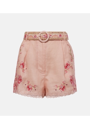 Camilla Embellished floral linen shorts