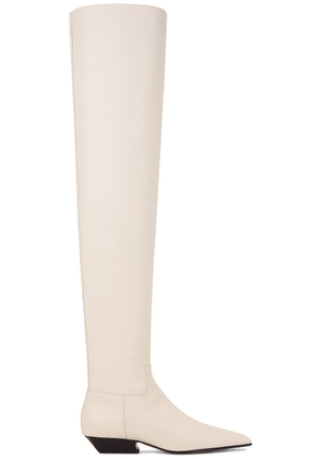 KHAITE Marfa Classic Flat Over The Knee Boot in Off White - White. Size 36 (also in 36.5, 37, 37.5, 38.5, 39, 39.5, 40).