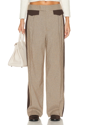 Helsa Colorblock Plaid Suit Trouser in Cafe Plaid & Java - Brown. Size L (also in M, S, XS).