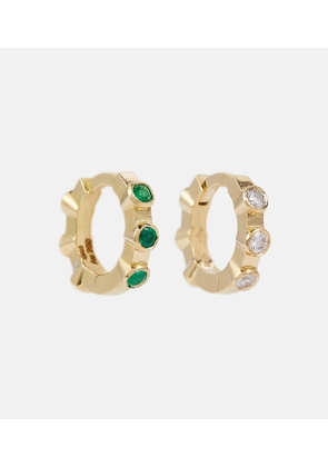 Ileana Makri Stepping Stone Midi 18kt gold hoop earrings with diamonds and emeralds