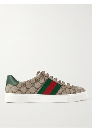 Gucci - Ace Leather and Webbing-Trimmed Monogrammed Canvas Sneakers - Men - Brown - UK 6