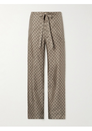 Gucci - Straight-Leg Monogrammed Silk Trousers - Men - Neutrals - IT 48
