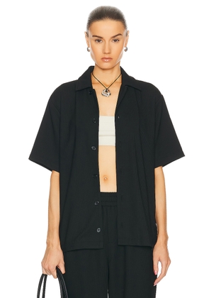 WAO Ribbed Knit Camp Shirt in black - Black. Size L (also in XL/1X).