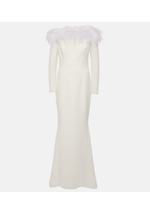 Safiyaa Bridal Starlana feather-trimmed crêpe gown