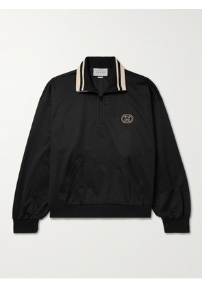 Gucci - Logo-Embroidered Monogrammed Tech-Jersey Half-Zip Sweatshirt - Men - Black - S