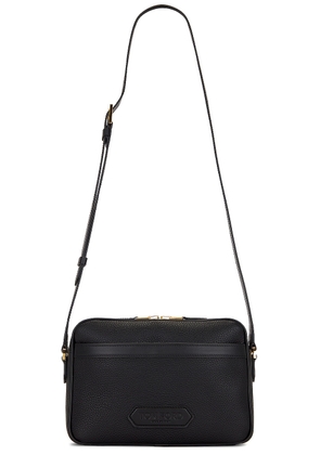 TOM FORD Leather Small Messenger in Black - Black. Size all.