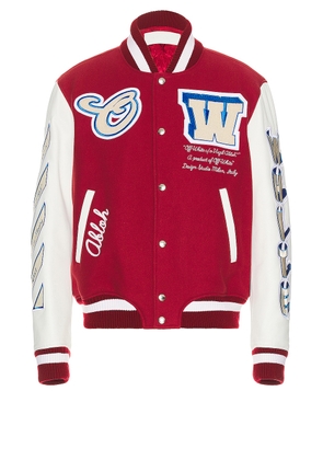 OFF-WHITE On The Go Leather Sleeve Varsity Jacket in Red & Off White - Red. Size 50 (also in ).