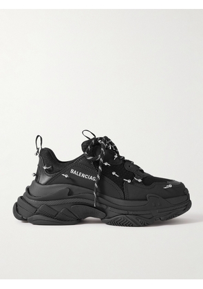Balenciaga - Triple S Piercing Mesh, Rubber and Leather Sneakers - Men - Black - EU 40