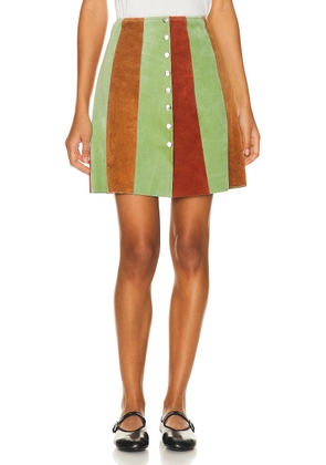 BODE Suede Snap Skirt in Multi - Mint,Cognac. Size 0 (also in 4).
