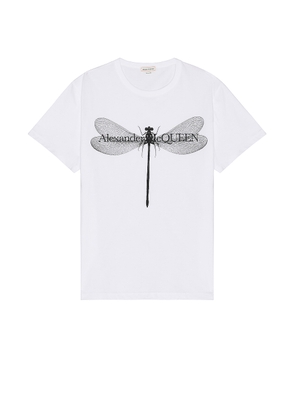 Alexander McQueen Dragonfly Print T-shirt in White & Black - White. Size L (also in M, S, XL/1X).
