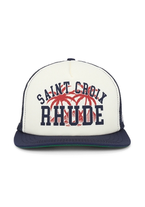 Rhude Saint Croix Trucker Hat in Navy & Ivory - Blue. Size all.