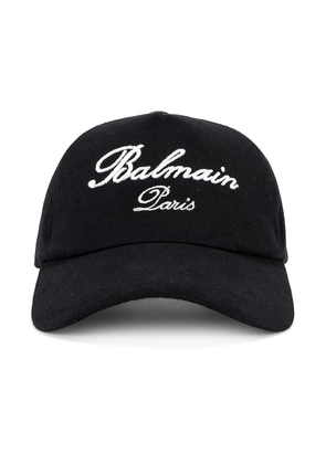 BALMAIN Signature Cotton Cap in Black - Black. Size all.