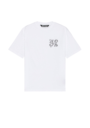 Palm Angels Monogram Tee in White & Black - White. Size L (also in M, S).