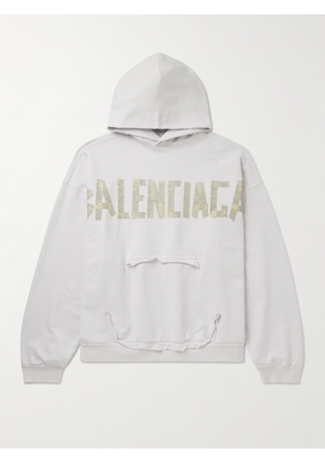 Balenciaga - Oversized Distressed Logo-Print Cotton-Jersey Hoodie - Men - White - S