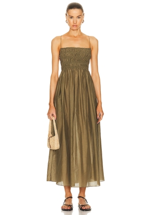 Matteau Shirred Lace Up Dress in Olive - Olive. Size 5 (also in ).