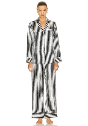 Olivia von Halle Lila Pajama Set in Nika Core - Black,White. Size L (also in S, XS).