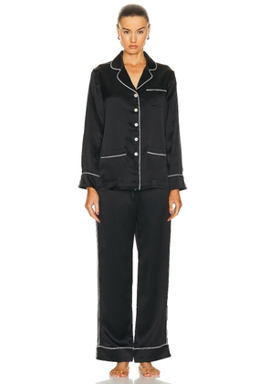 Olivia von Halle Coco Pajama Set in Jet Black - Black. Size L (also in M, XS).