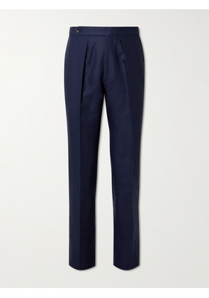 Drake's - Straight-Leg Pleated Linen Suit Trousers - Men - Blue - UK/US 34