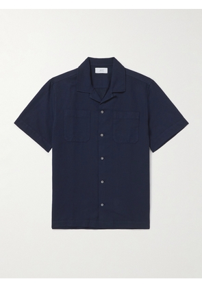 Mr P. - Michael Convertible-Collar Garment-Dyed Cotton and Linen-Blend Twill Shirt - Men - Blue - XS