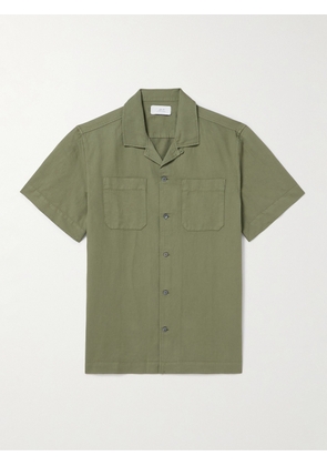 Mr P. - Michael Convertible-Collar Garment-Dyed Cotton and Linen-Blend Twill Shirt - Men - Green - XS